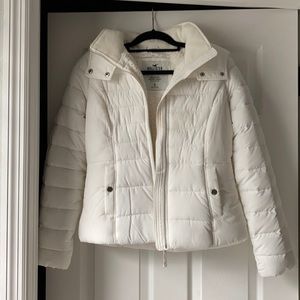 white hooded puffer jacket